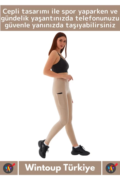 Yeni Kreasyon Sıkı Dokuma Teknolojili Yüksek Bel İç Göstermeyen Cepli Yoga Fitness Gym Spor Tayt - 2