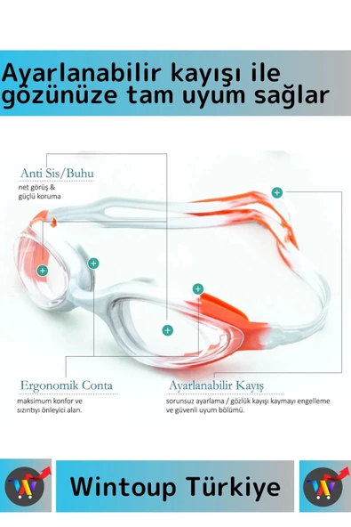 Özel Tasarım Su Geçirmez Buğu Yapmaz UV Korumalı Ayarlanabilir Kayışlı Antifog Kutulu Deniz Gözlüğü - 2