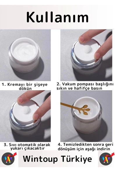 Özel Üretim Yüksek Kaliteli Vakum Basınç Hava Almaz Sıvı Şampuan Krem Losyon Kavanozu 50 Ml 3 Adet - 4