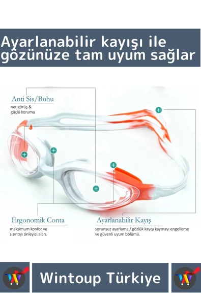 Premium Seri Ayarlanabilir Kayış Su Geçirmez UV Koruma Silikon Plastik Antifog Kutulu Deniz Gözlüğü - 2