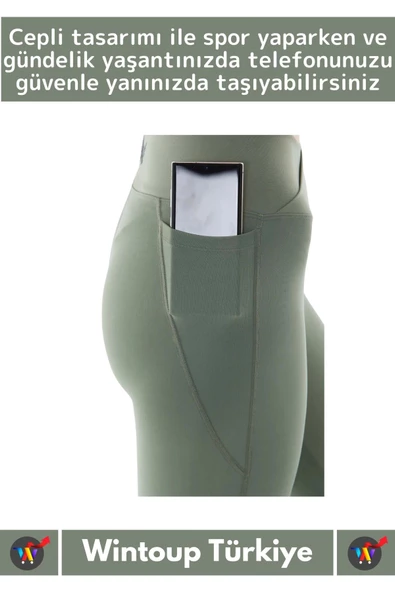 Yeni Kreasyon Sıkı Dokuma Teknolojili Yüksek Bel İç Göstermeyen Cepli Yoga Fitness Gym Spor Tayt - 2