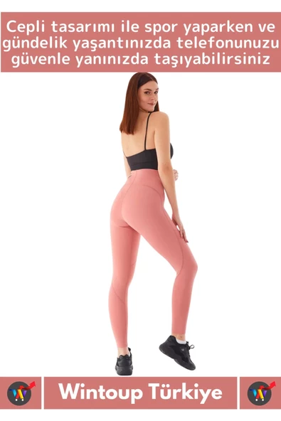 Yeni Kreasyon Sıkı Dokuma Teknolojili Yüksek Bel İç Göstermeyen Cepli Yoga Fitness Gym Spor Tayt - 2