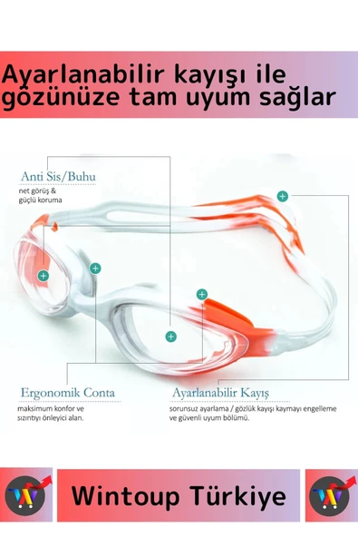 Özel Tasarım Su Geçirmez Buğu Yapmaz UV Korumalı Ayarlanabilir Kayışlı Antifog Kutulu Deniz Gözlüğü - 2