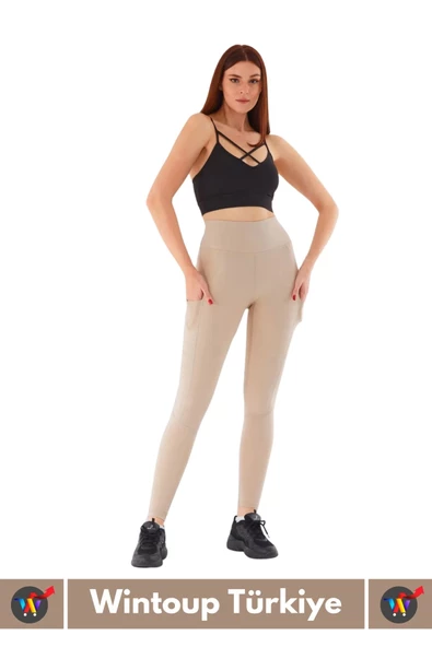 Yeni Kreasyon Sıkı Dokuma Teknolojili Yüksek Bel İç Göstermeyen Cepli Yoga Fitness Gym Spor Tayt - 4