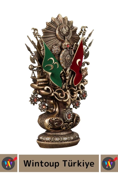 Özel Tasarım Antik Sarı Dekoratif Hediyelik Polyester Nakkaş Osmanlı Devleti Türk İslam Boytu Arması - Resim 2