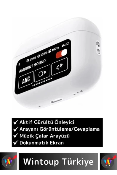 Özel iPhone 16 Pro Max Uyumlu OLED Ekran ANC/Arama Yanıtlama/Müzikçalar Kulak İçi Bluetooth Kulaklık - Resim 4