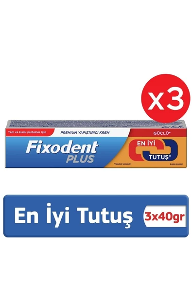 FİXODENT Plus En Iyi Tutuş Diş Protez Yapıştırıcı Krem 40 gr X 3 Adet