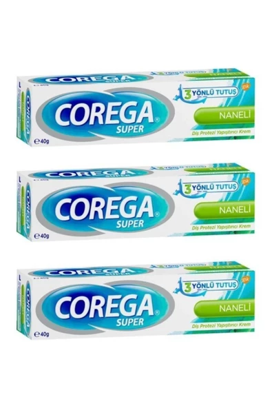 COREGA Süper Protez Yapıştırıcı Krem Naneli 40 gr X 3 Adet Set