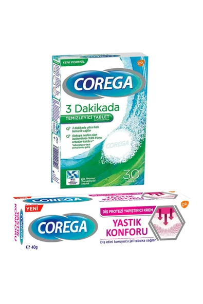 COREGA Diş Protez Temizleyici 30 Tablet + Diş Protez Yapıştırıcı 40 Gr