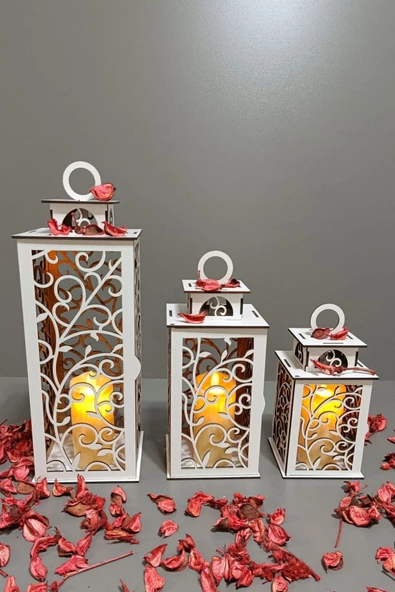VEHER Ahşap Dekoratif Mumluk - CT1026 BEYAZ - 5