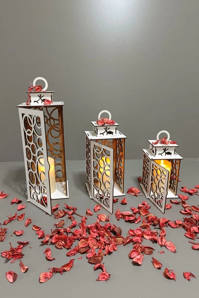 VEHER Ahşap Dekoratif Mumluk - CT1024 BEYAZ - 3