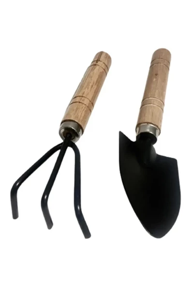 VEHER Ahşap (Çam) ALTIN VARAK Renk 4 Katlı Bitki Standı, Kilitlenebilir Tekerlekler + Mini Bahçe Set - 5