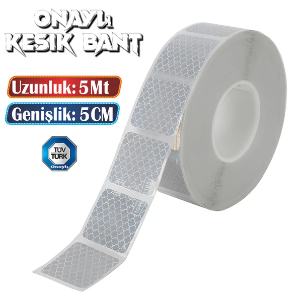 Tüvtürk Onaylı 5 Metre Beyaz Parçalı Reflektörlü Reflektif Fosforlu Şerit Bant Kesikli İkaz Bandı