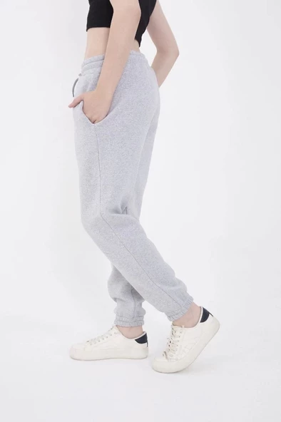 Lastikli Baskılı Eşofman Pantolon - Gri - 4