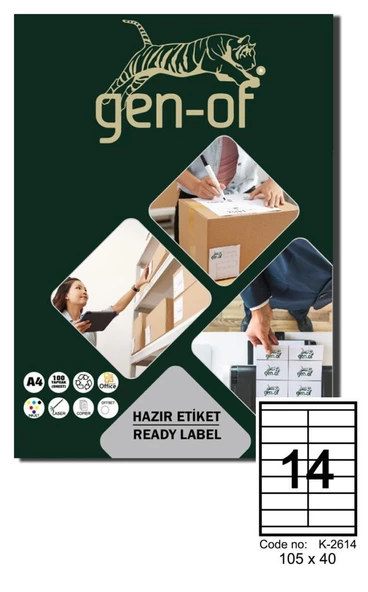 Gen-Of GK-2614 Laser Etiket 105X40 100 Sayfa(1400 Etiket)