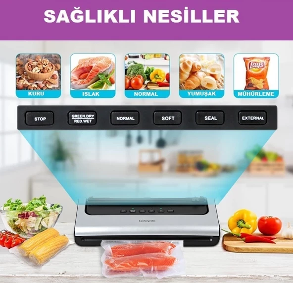 Küchen Pratic VS7210 Ev Tipi Elektrikli Vakum Makinesi + 10 Adet Vakum Poşeti - 2
