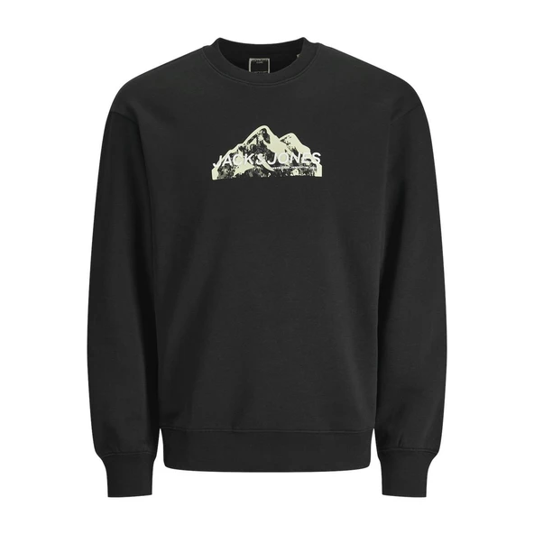 Jack & Jones 12262094 Jcomountain Logo Sweat Crew Neck Siyah