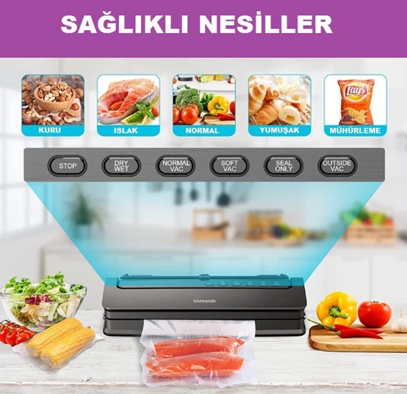 Küchen Pratic VS6310 Ev Tipi Elektrikli Vakum Makinesi + 10 Adet Vakum Poşeti - 2