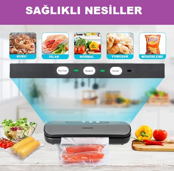 Küchen Pratic VS6910 Ev Tipi Elektrikli Vakum Makinesi - 10 Adet Vakum Poşeti Hediye - 2