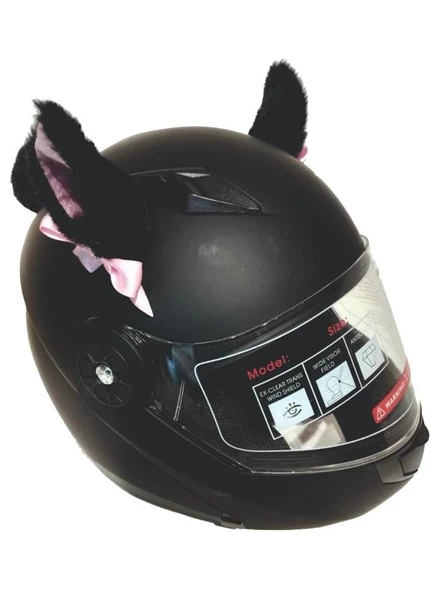 PELUŞ KASK KULAĞI (JK-P3) KEDİ KULAK - SİYAH - PEMBE - 3