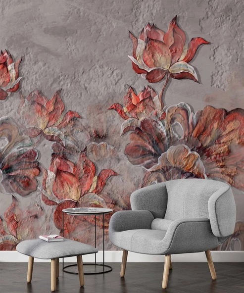 Çiçek Temalı Duvar Doku Temalı Duvar Kağıdı Baskı - Resim 6