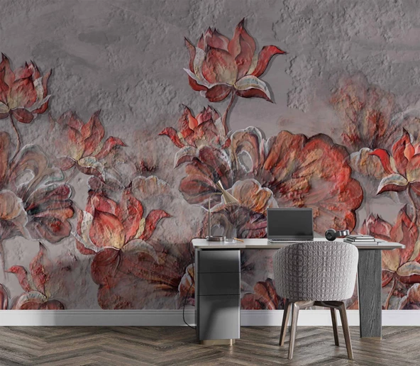 Çiçek Temalı Duvar Doku Temalı Duvar Kağıdı Baskı - Resim 4