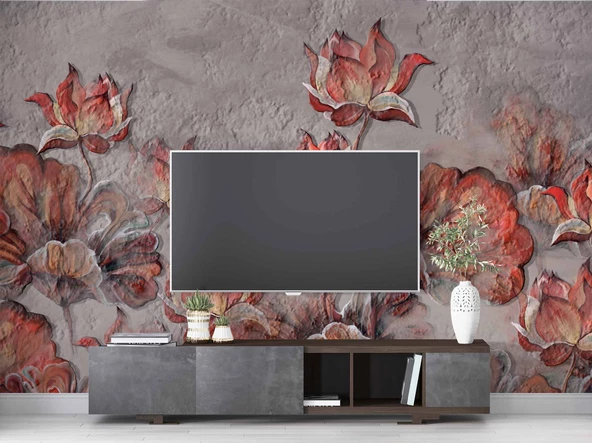 Çiçek Temalı Duvar Doku Temalı Duvar Kağıdı Baskı - Resim 3