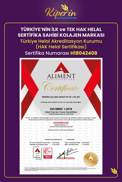 Kiperin Collagen %100 Saf ve Doğal Mor & Çoklu Kolajen Peptitleri içeren Lipozomal Teknoloji Diyet Takviyesi (576gr) 43516 - 6