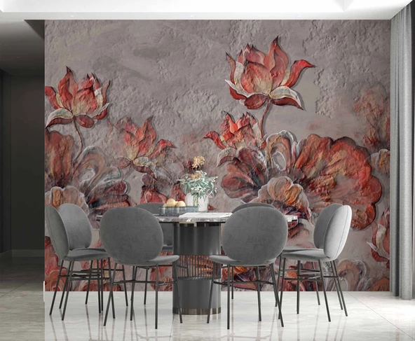 Çiçek Temalı Duvar Doku Temalı Duvar Kağıdı Baskı - Resim 5