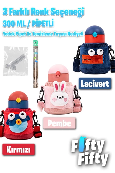 Vagonlife Diller 300ML Pipetli Peluş Kılıflı Çelik Çocuk Matarası -Yedek Pipet Ve Temizleme Fırçası-FFDILLER-8968300ML - 6