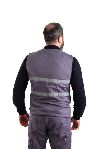 ESER - V Yaka Gabardin Yelek - İş Yeleği - Gri - Resim 2