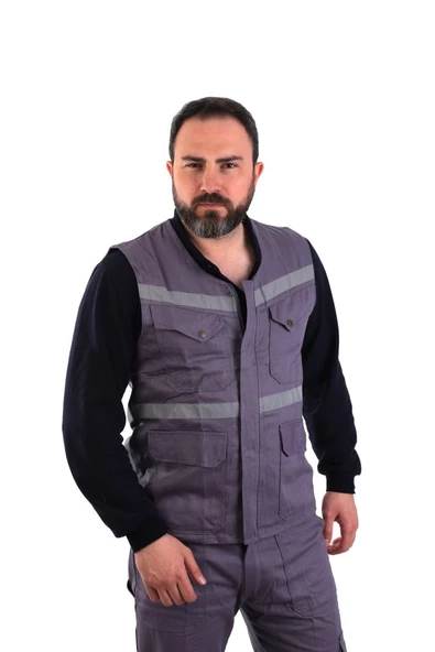 ESER - V Yaka Gabardin Yelek - İş Yeleği - Gri ürün görseli 1
