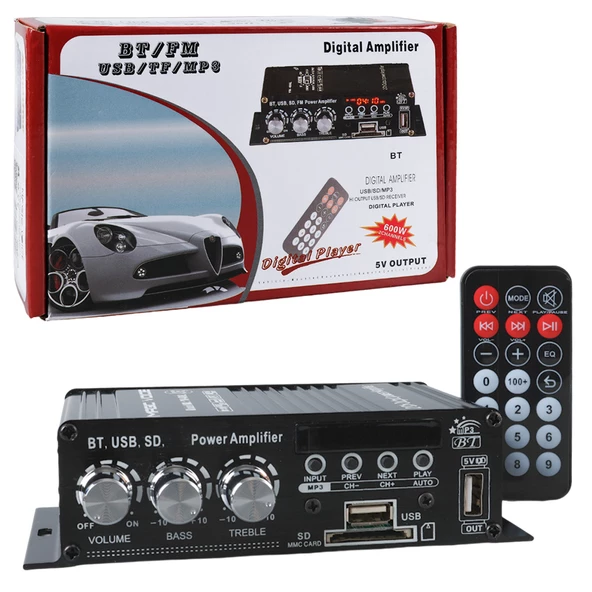 Magicvoice YW-406L 12 Volt 100 Watt Motosiklet Bluetooth Amfi Usb Sd Kart 2 Kanal Pazarcı Anfi 154X80X42Mm