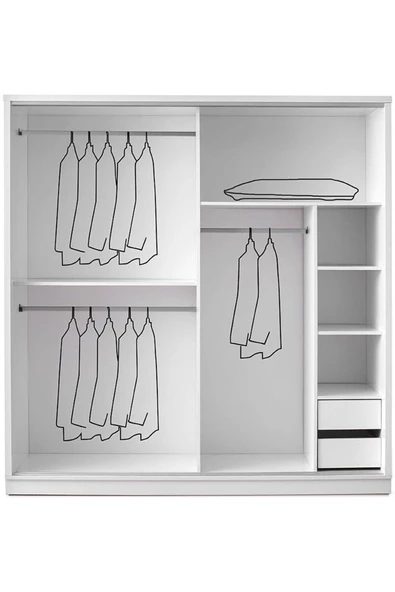 Palermo Gardırop-beyaz-207x60x215cm-sürgülü Aynalı Kapak-ücretsiz Nakliye Ve Montaj - 2