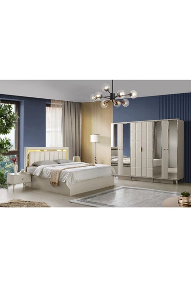 Paris Gardırop-mdf-kum Beji-230x58x210cm-6 Kapak-aynalı Kapak-ücretsiz Nakliye Ve Montaj - 3