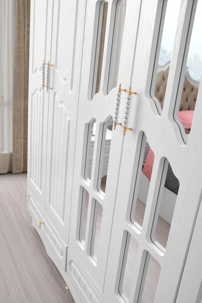 Riga Gardırop-mdf-beyaz-240x60x220cm-6 Kapak-aynalı Kapak-ücretsiz Nakliye Ve Montaj - 3