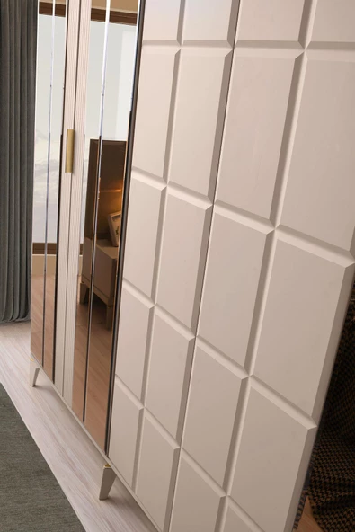 Helsinki Gardırop-mdf-kum Beji-240x60x220cm-6 Kapak-aynalı Kapak-ücretsiz Nakliye Ve Montaj - 3