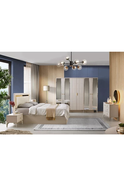 Paris Gardırop-mdf-kum Beji-230x58x210cm-6 Kapak-aynalı Kapak-ücretsiz Nakliye Ve Montaj - 4