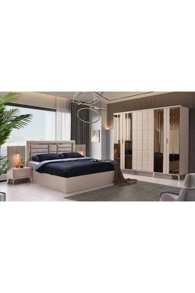 Helsinki Gardırop-mdf-kum Beji-240x60x220cm-6 Kapak-aynalı Kapak-ücretsiz Nakliye Ve Montaj - 7