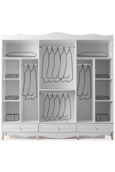 Riga Gardırop-mdf-beyaz-240x60x220cm-6 Kapak-aynalı Kapak-ücretsiz Nakliye Ve Montaj - 2