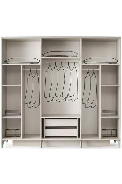 Dresden Gardırop-mdf-kum Beji-230x58x210cm-6 Kapak-aynalı Kapak-ücretsiz Nakliye Ve Montaj - 2