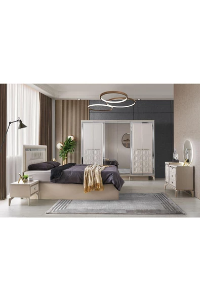 Dresden Gardırop-mdf-kum Beji-230x58x210cm-6 Kapak-aynalı Kapak-ücretsiz Nakliye Ve Montaj - 5