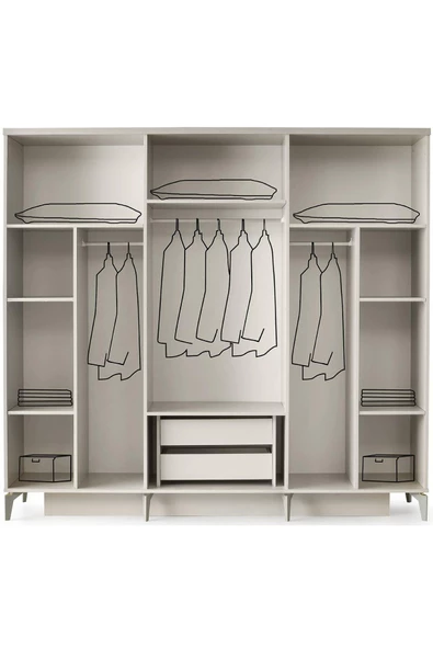 Milano Gardırop-mdf-kum Beji-230x58x210cm-6 Kapak-aynalı Kapak-ücretsiz Nakliye Ve Montaj - 2