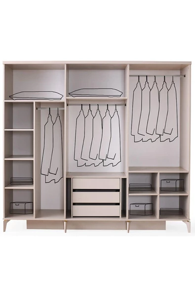 Helsinki Gardırop-mdf-kum Beji-240x60x220cm-6 Kapak-aynalı Kapak-ücretsiz Nakliye Ve Montaj - 2