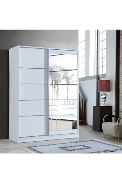 Efes 140 X 59 X 212 Sürgülü Dolap-beyaz-aynalı-ücretsiz Nakliye Montaj - 2