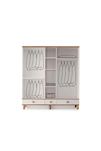 Ücretsiz Montaj-%100 MDF-Aytaşı-Bohem Mahlas 5 kapaklı Aynalı Gardırop - 2