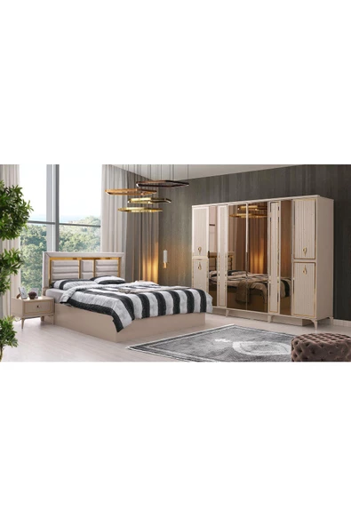 Dublin Gardırop-mdf-kum Beji-240x60x220cm-6 Kapak-aynalı Kapak-ücretsiz Nakliye Ve Montaj - 5