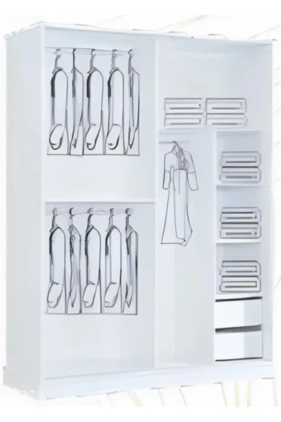 Efes 140 X 59 X 212 Sürgülü Dolap-beyaz-aynalı-ücretsiz Nakliye Montaj - 3