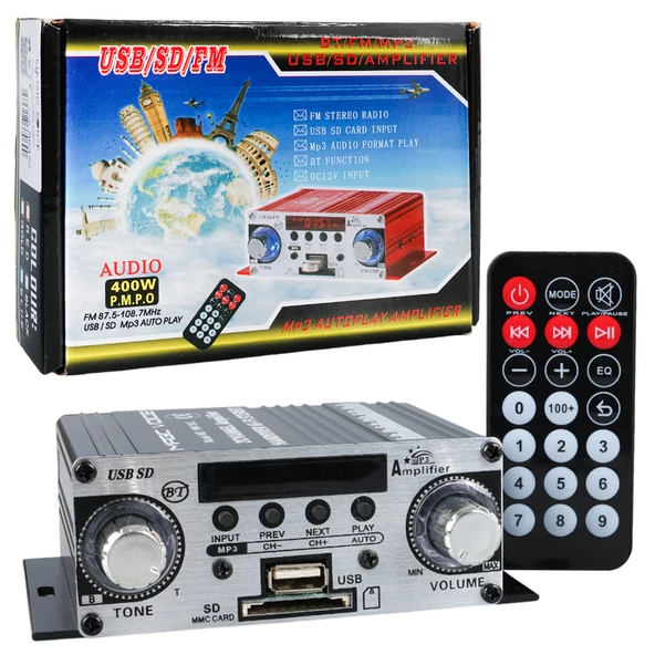 MagicVoice YW-191L 12 Volt 100 Watt Motosiklet Bluetooth Amfi Usb Sd Kart 2 Kanal Pazarcı Anfi 125X95X40mm Mini Anfi