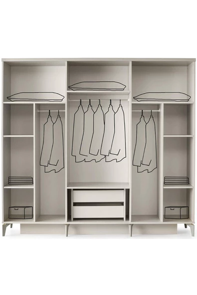 Paris Gardırop-mdf-kum Beji-230x58x210cm-6 Kapak-aynalı Kapak-ücretsiz Nakliye Ve Montaj - 2